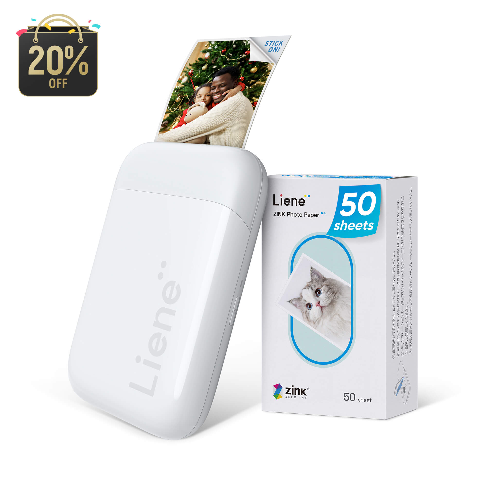 Liene Pearl K100 2x3" Portable Photo Printer - White (50 Zink Photo Papers)