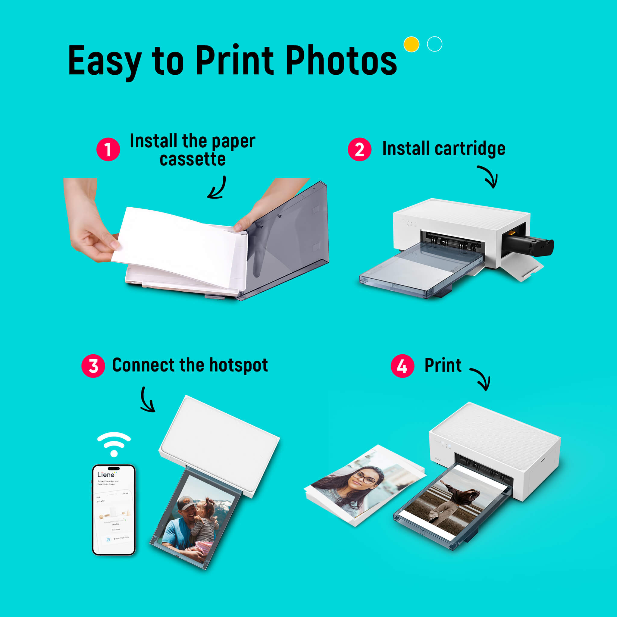 Liene Amber 4x6" Instant Photo Printer White (100 Sheets + 3 Cartridges)