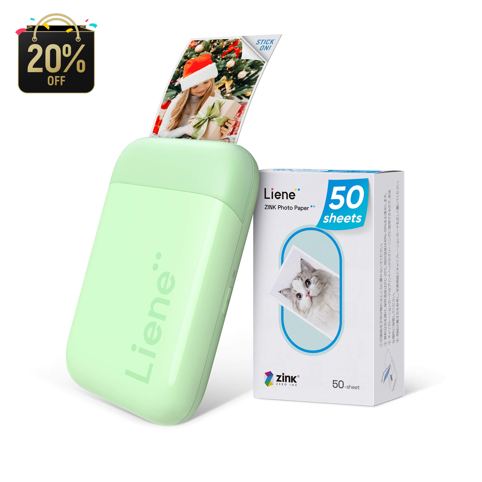 Liene Pearl K100 2x3" Portable Photo Printer - Green (50 Zink Photo Papers)