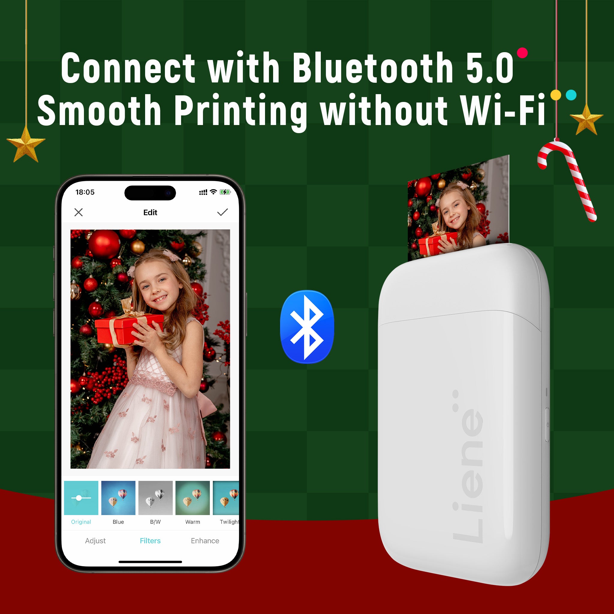 Liene 2x3” Photo Printer, Mini Instant Portable Color Mono Photo Printer  Bundle 50 Zink Adhesive Paper, Bluetooth 5.0, Compatible w/iOS & Android